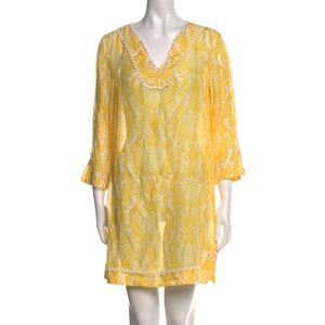 Kate Spade New York Linen Mini Dress Size M Silk Blend Printed Shift Dress